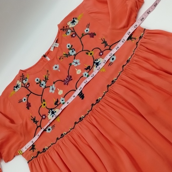 Jodifl coral floral embroidered high waisted flowy blouse size small - Picture 6 of 12